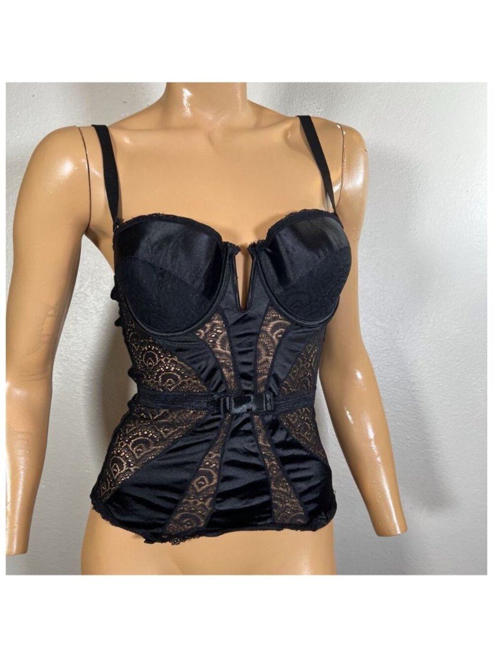 Seven Til Midnight Womens Longline Bra Lg Black Bustier Corset Top Underwire Pad